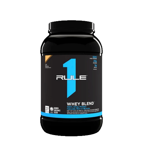 Rule 1 Whey Protein Powder Blend 2lb Cafe Mocha Flavor.