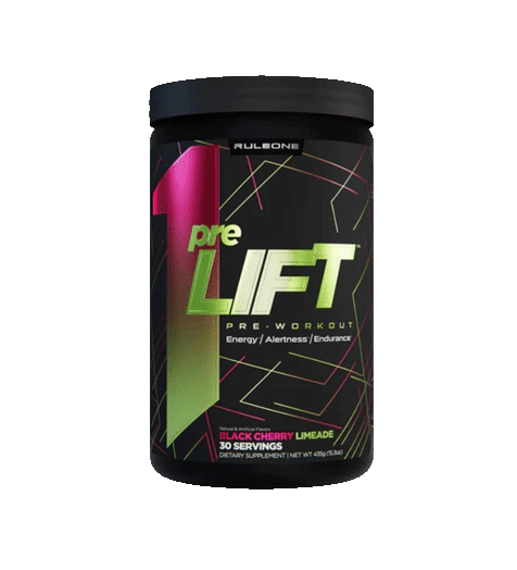 Rule 1 Pre Lift Pre-Workout black cherry limeade.