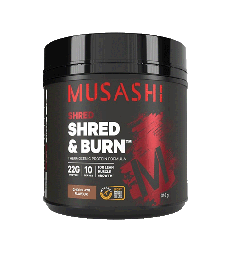 Musashi Shred and Burn Protein Powder 340g Chocolate.