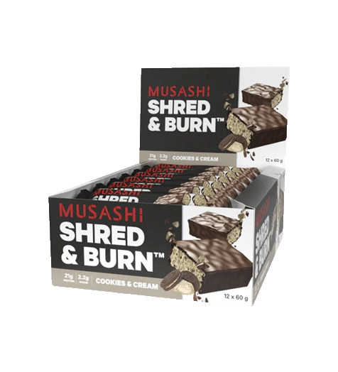 Musashi Shred & Burn Protein Bar – 20g Protein, Cookies and Cream.