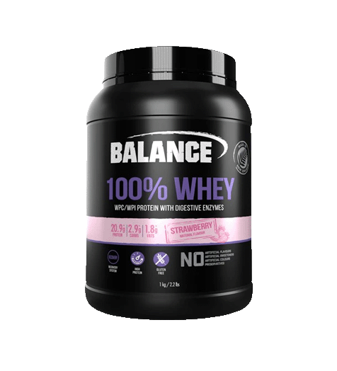 Balance 100% Whey Protein 1kg Strawberry Flavor.