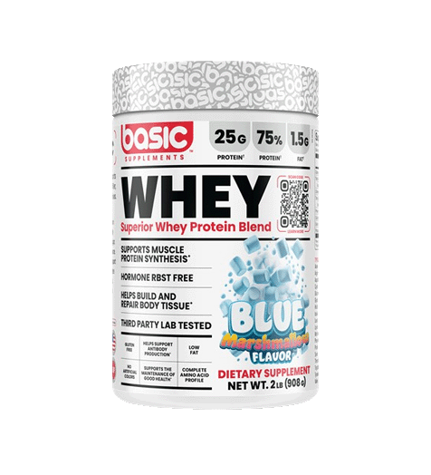 Basic Supplements Basic Whey 2lb Blue Marshmallow flavour.