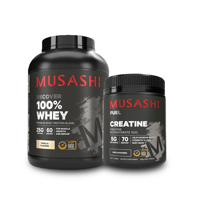 Musashi 100% Whey Protein Powder 2kg + Musashi Creatine Combo