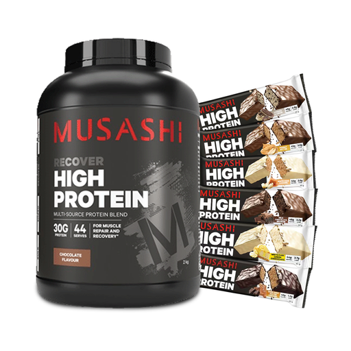 Musashi High Protein 2Kg Chocolate flavour + Musashi High Protein Bars