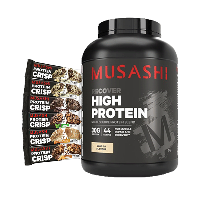 Musashi High Protein 2kg + FREE 6 Musashi Protein Crisp Bars