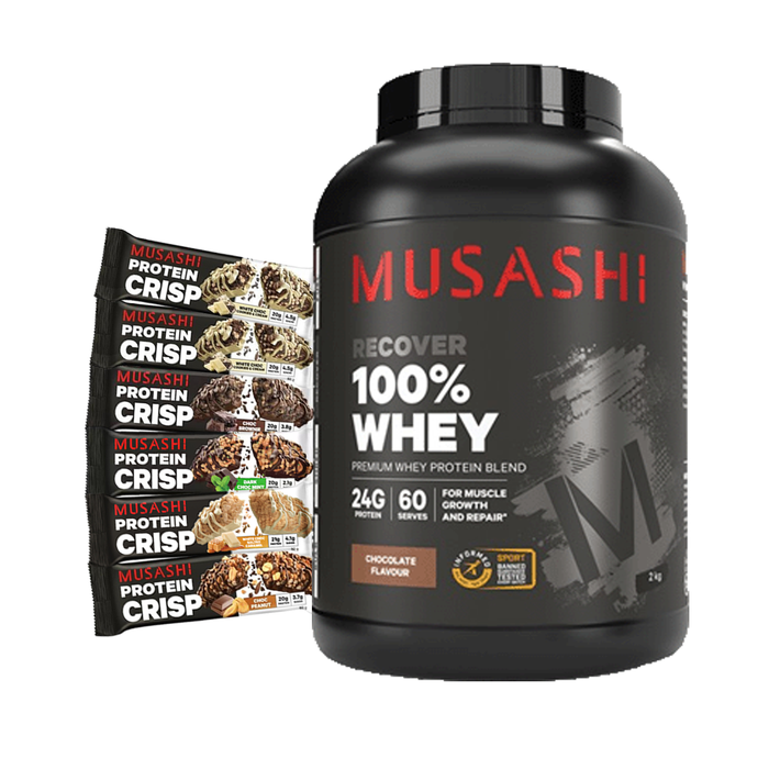 Musashi Whey Protein 2kg + FREE 6 Musashi Protein Crisp Bars
