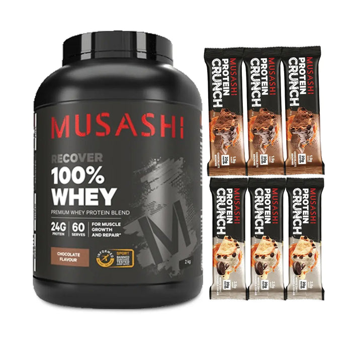 Musashi 100% Whey 2kg + 6 Musashi Protein Crunch Bars