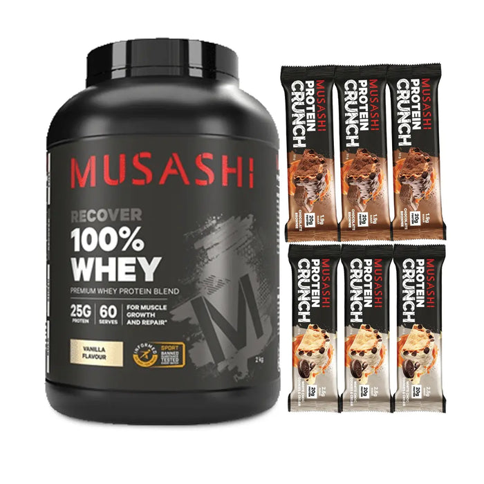 Musashi 100% Whey 2kg + 6 Musashi Protein Crunch Bars