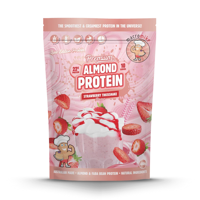 Macro Mike Almond Protein 10 Serves Strawberry Trick cake Flavour - FitVibes Nutrition