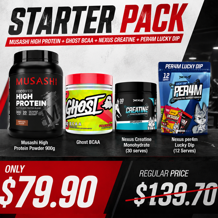 Musashi High Protein + Ghost BCAA + Nexus Creatine + per4m Lucky Dip Starter Pack