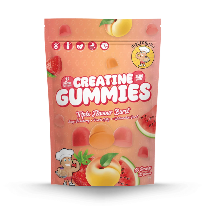 Macro Mike Creatine Gummies 60 Serves Triple Burst Flavour - FitVibes Nutrition