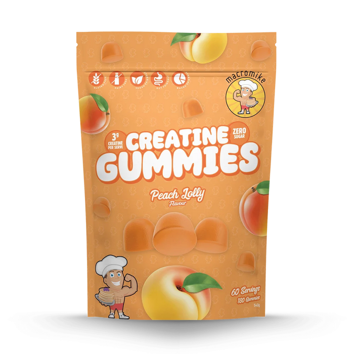 Macro Mike Creatine Gummies 60 Serves Peach Jolly Flavour - FitVibes Nutrition