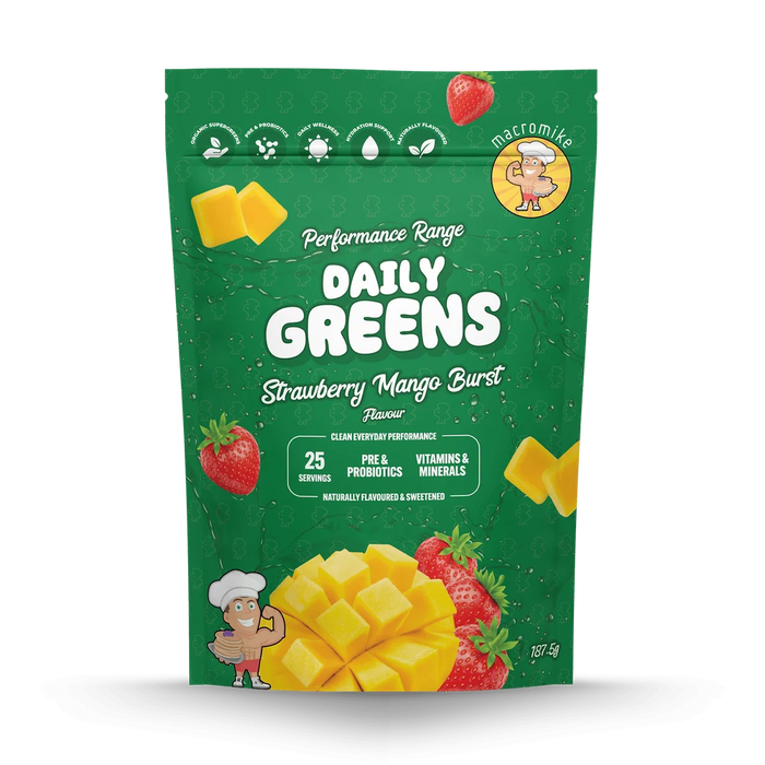 Macro Mike Daily Greens 25 Serves Strawberry Mango Burst Flavour - FitVibes Nutrition