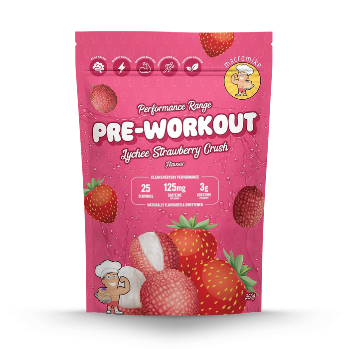 Macro Mike Prework out 25 Serves Lychee Strawberry Crush Flavour - FitVibes Nutrition