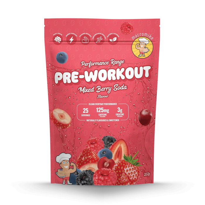 Macro Mike Prework out 25 Serves Mixed Berry Soda Flavour - FitVibes Nutrition