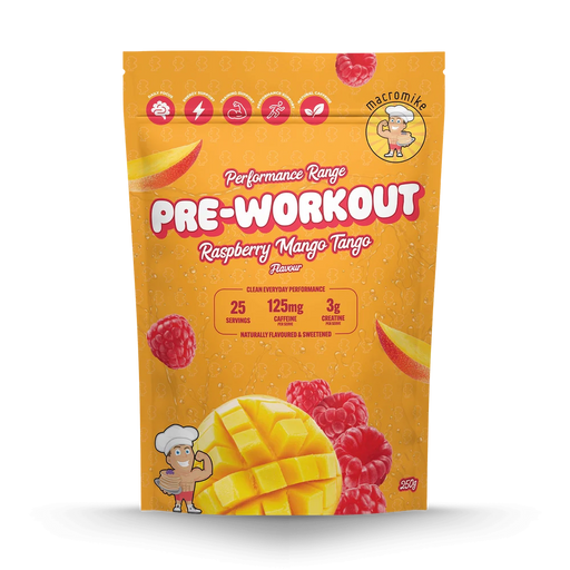 Macro Mike Prework out 25 Serves Raspberry Mango Tango Flavour - FitVibes Nutrition