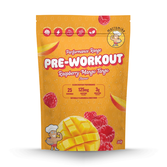 Macro Mike Prework out 25 Serves Raspberry Mango Tango Flavour - FitVibes Nutrition