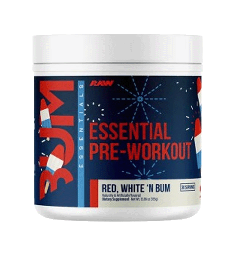 CBUM Essential Pre Workout red white & bum.