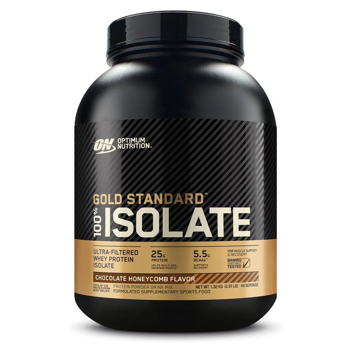 Optimum Nutrition Gold Standard 100% Isolate Protein Powder 3 LB Chocolate Honeycomb Flavour - FitVibes Nutrition 