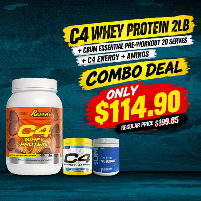 C4 Whey Protein 2LB + CBUM Essential Pre-Workout + C4 Energy Aminos Combo
