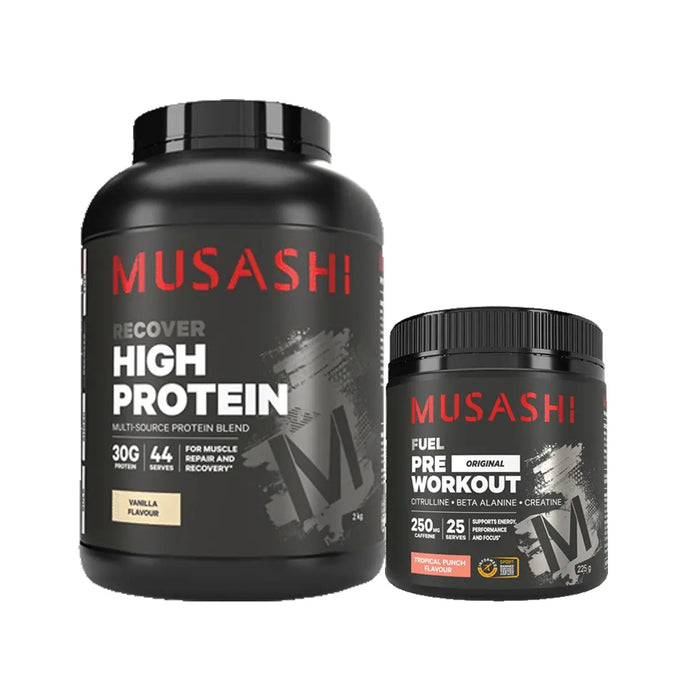 Musashi High Protein 2kg + Musashi Pre-Workout Combo
