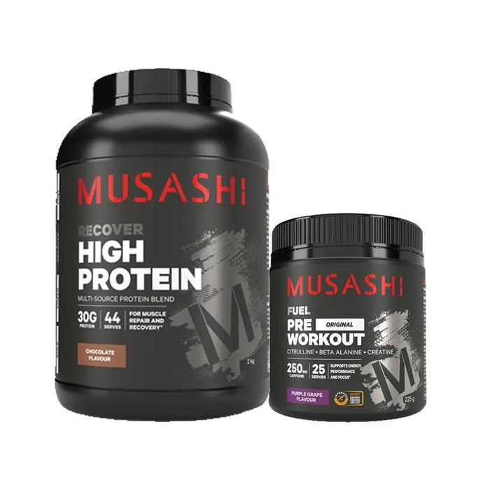Musashi High Protein 2kg + Musashi Pre-Workout Combo