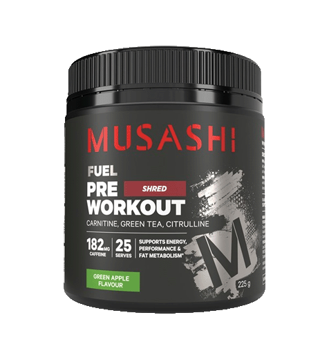 Musashi Pre-Workout Shred Green Apple.