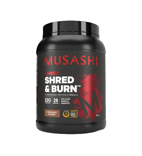 Musashi Shred and Burn Protein Powder 900g Chocolate.