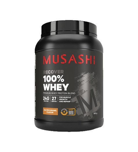 Musashi 100% Whey Protein 900g Powder salted caramel.