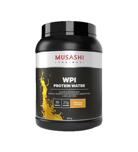 Musashi WPI Protein Water 900g Tropical Flavour.