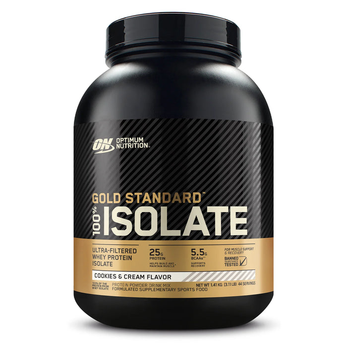Optimum Nutrition Gold Standard 100% Isolate Protein Powder 3 LB Cookies & Cream Flavour - FitVibes Nutrition 