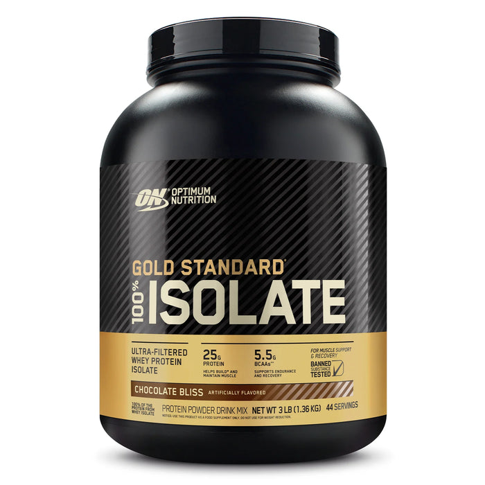 Optimum Nutrition Gold Standard 100% Isolate Protein Powder 3 LB Chocolate Bliss Flavour - FitVibes Nutrition 