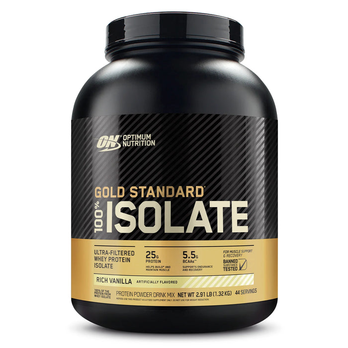 Optimum Nutrition Gold Standard 100% Isolate Protein Powder 3 LB Rich Vanilla Flavour - FitVibes Nutrition 