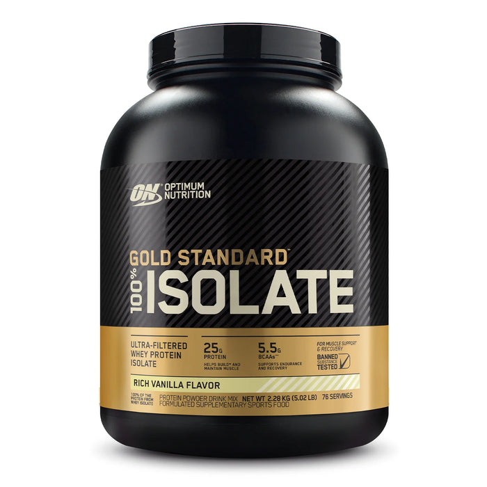 Optimum Nutrition Gold Standard 100% Isolate Protein Powder 5 LB Rich Vanilla Flavour - FitVibes Nutrition 