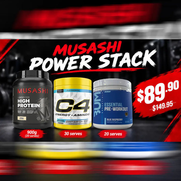Musashi High Protein 900g + C4 Energy Aminos + CBUM Essential Pre-Workout